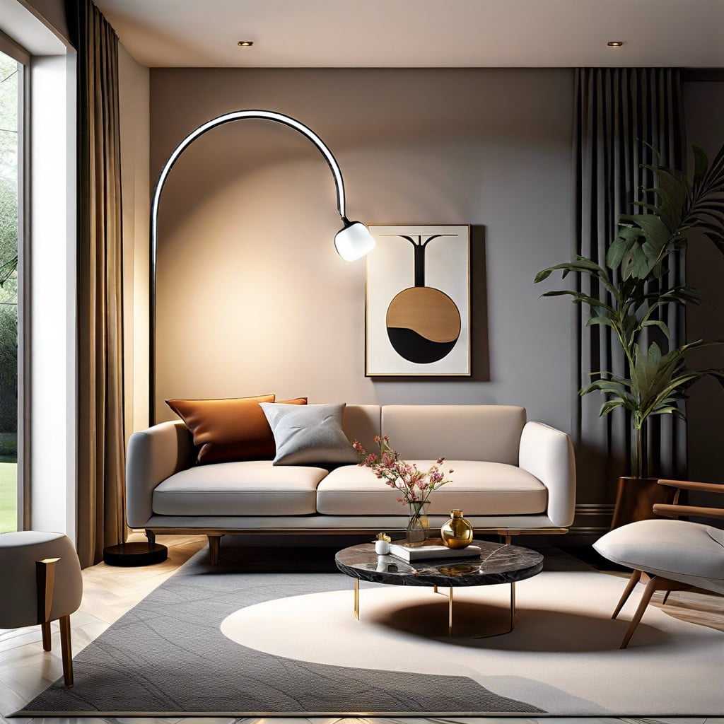 arc style lamp with a marble base for a modern touch
