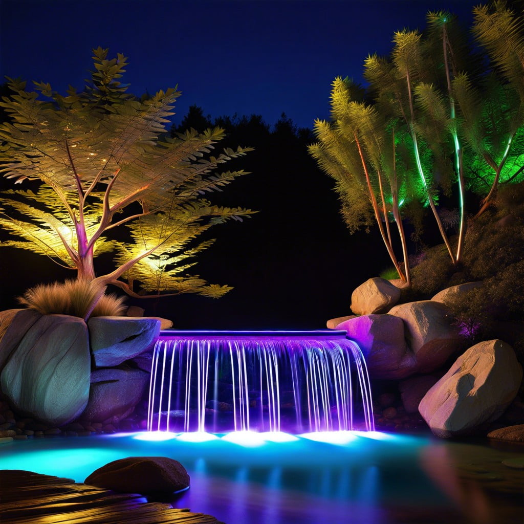 color changing led strips along waterfall edges