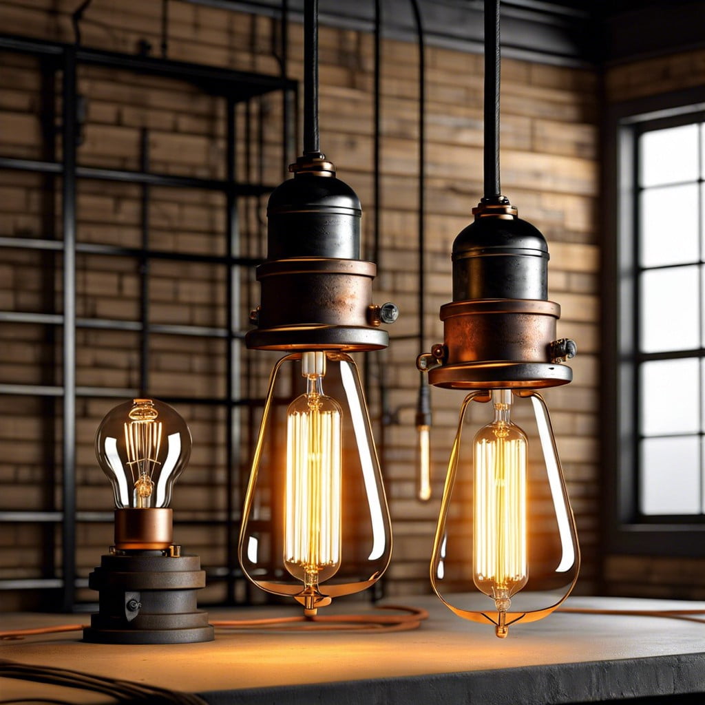 industrial edison bulbs with rustic metal frames