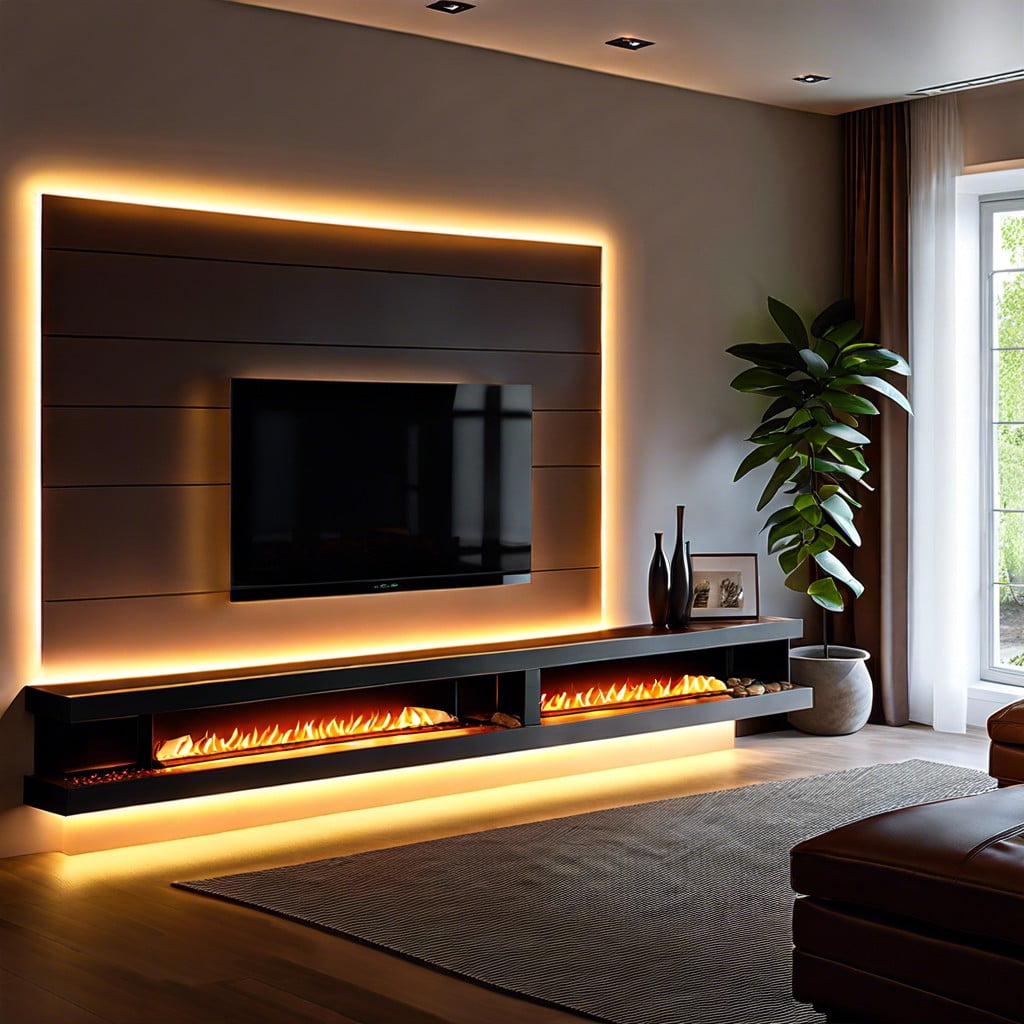 led strip backlighting around the hearth