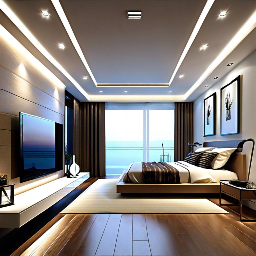 recessed led strip lighting along the slopes