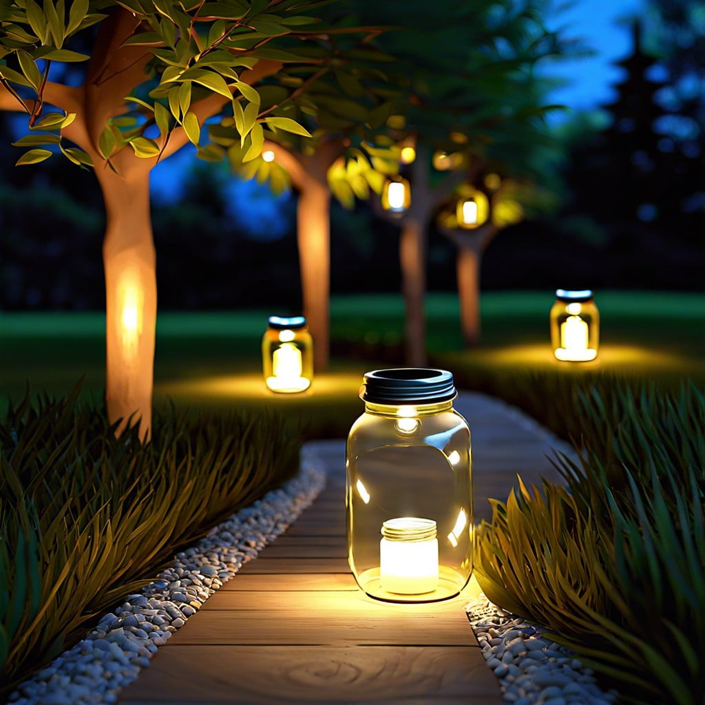 solar jar lanterns along pathways