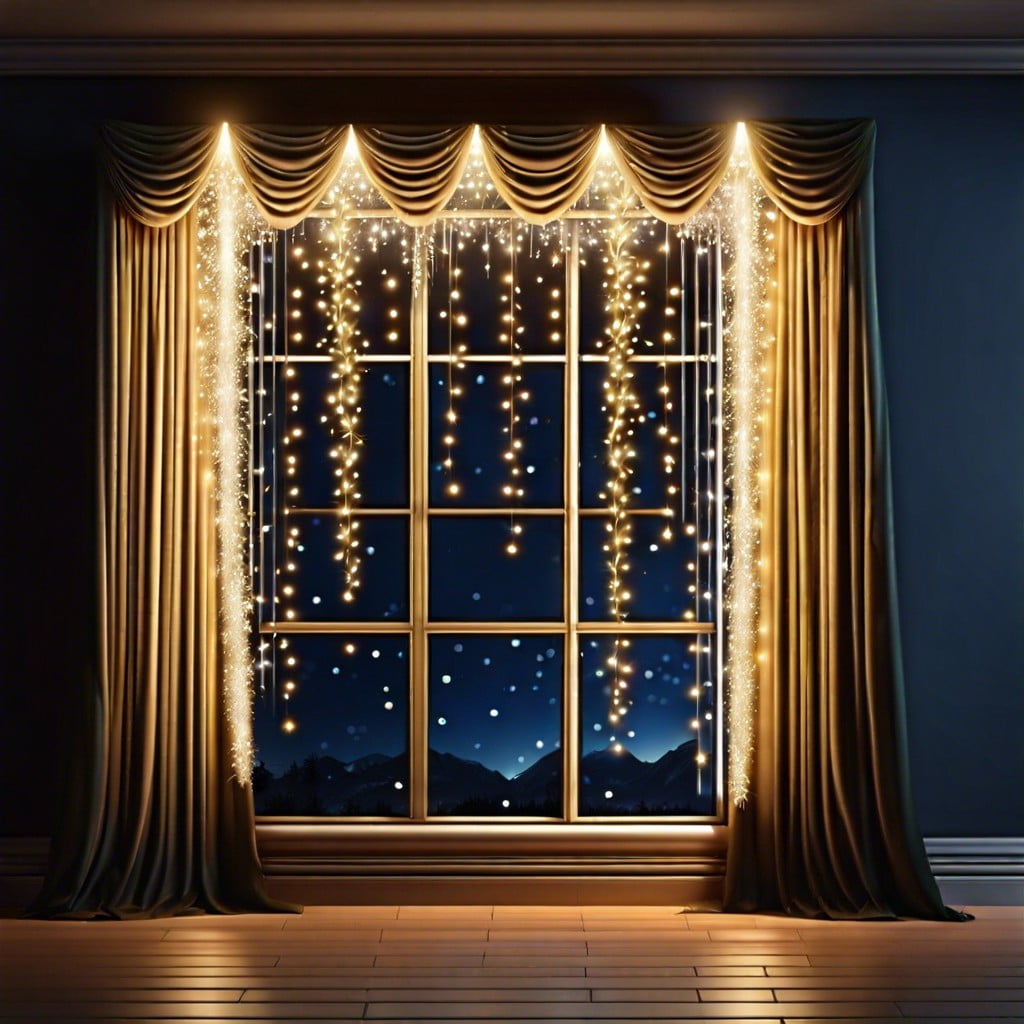 sparkling light curtain cascades on windows