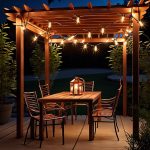 copper wire firefly lights woven through pergola